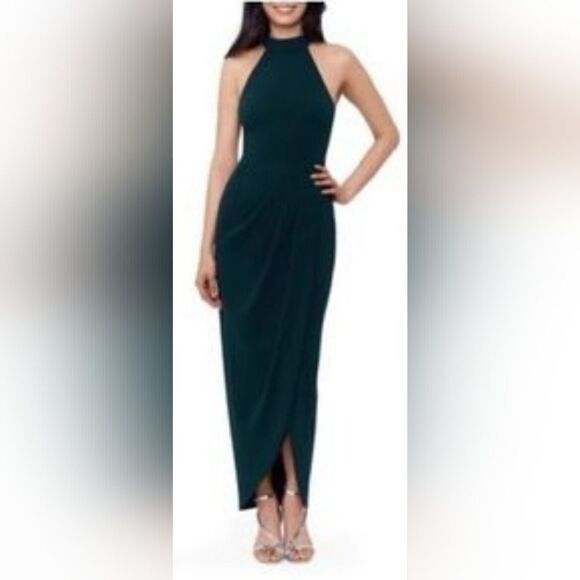 Xscape Dresses & Skirts - Xscape Halter neck Faux-Wrap Crepe Gown NWOT size 16 Green